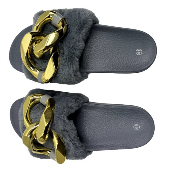 Shoes - Women's Gray Flip Flop with Chain Size: 41